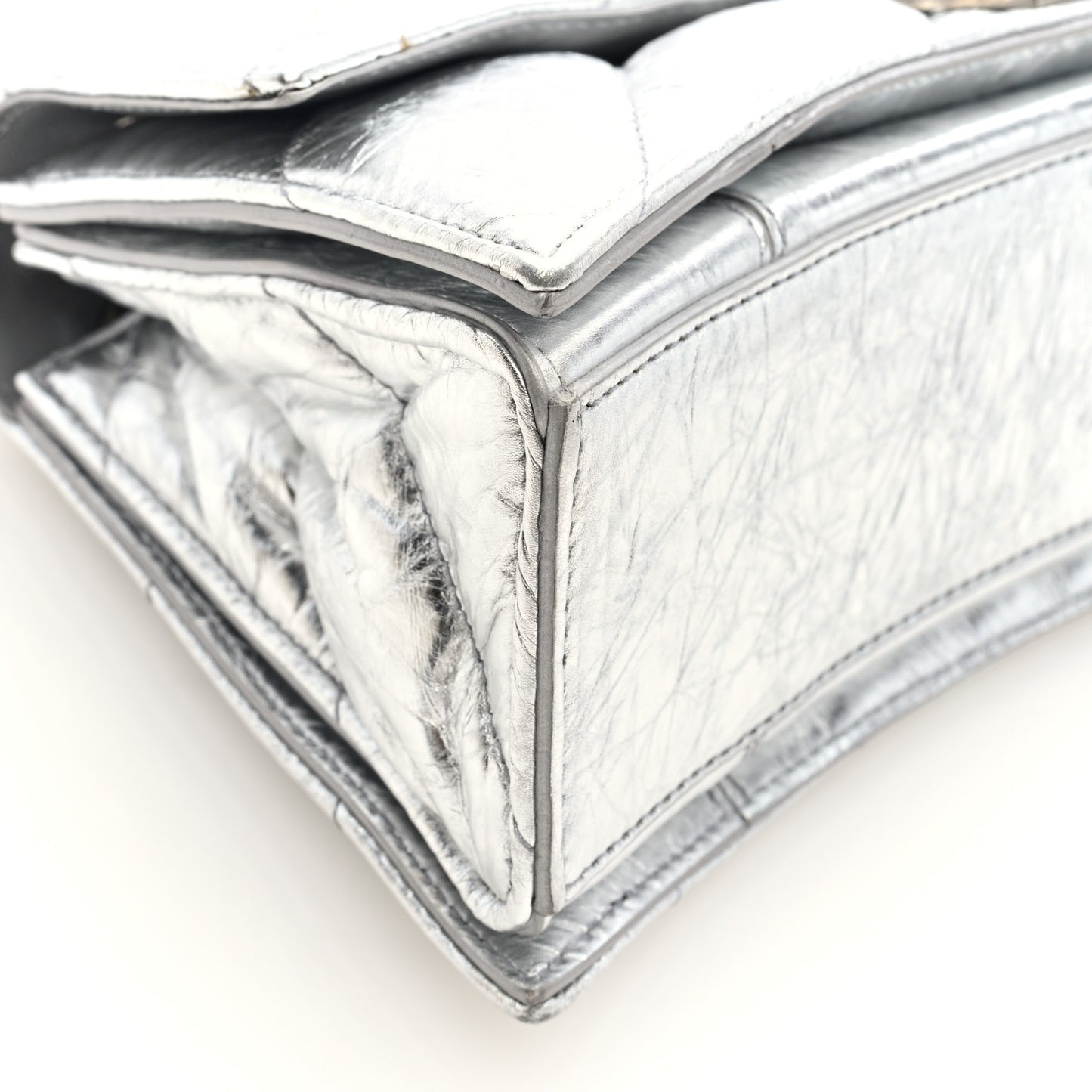 Crushed Calfskin Quilted Small Crush Chain Bag Silver