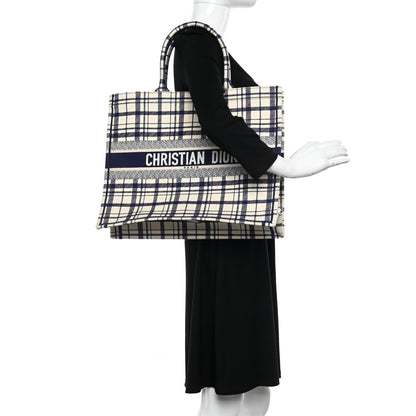 Christian Dior Canvas Embroidered Medium Check'n'Dior Book Tote Blue White 2 of 9