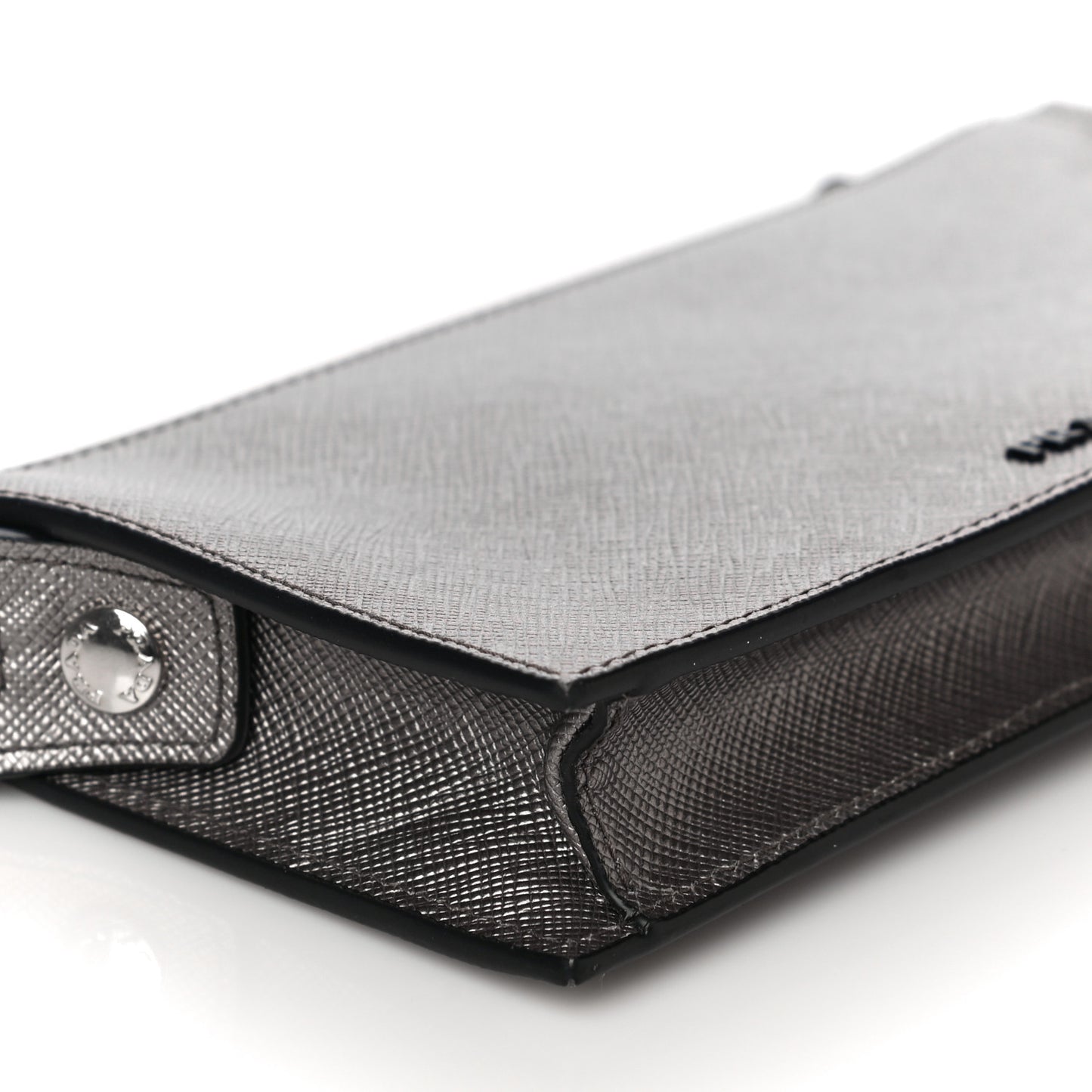 Metallic Saffiano Phone Pouch Fumo Mordore