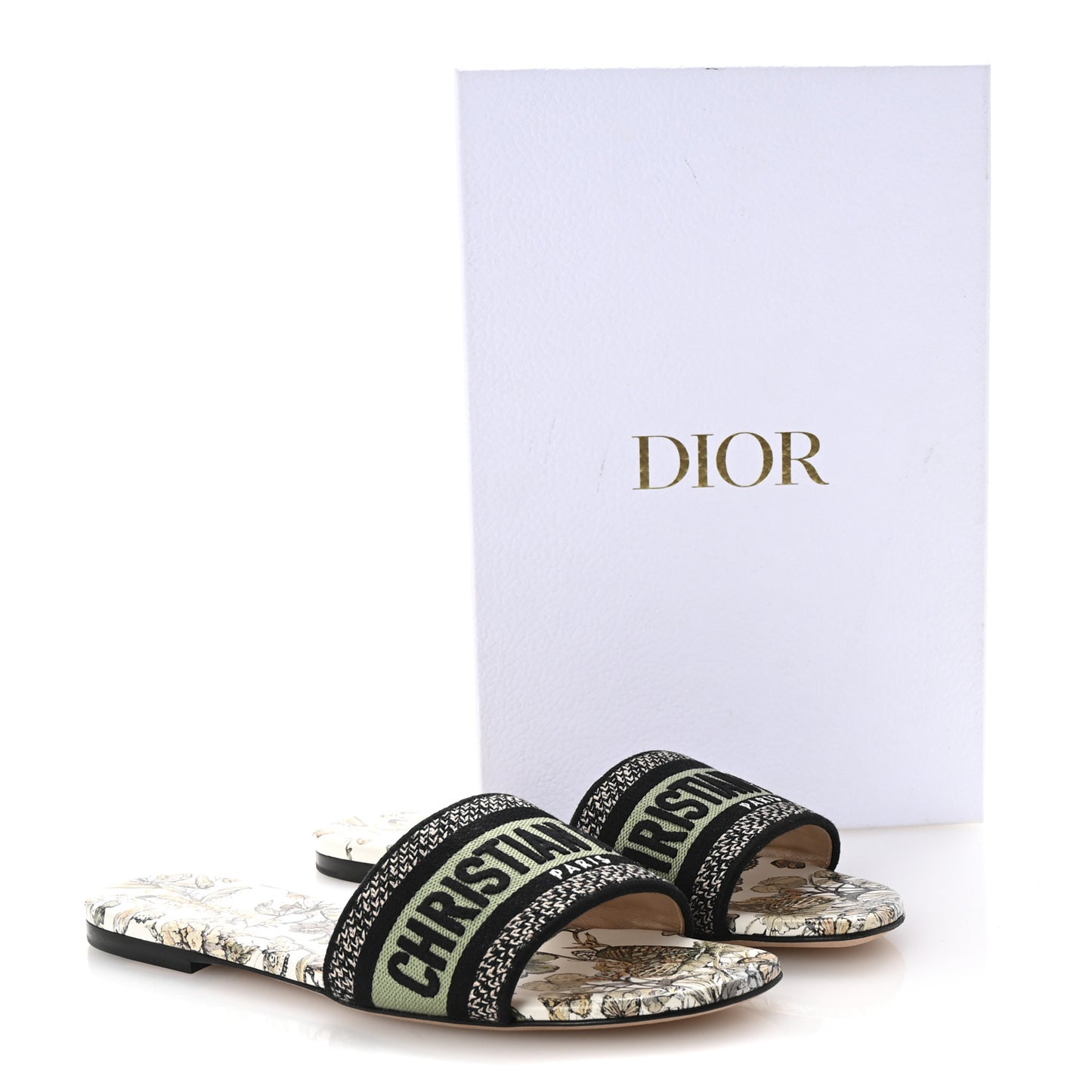 Canvas Embroidered Butterfly Dway Mules Slide Sandals 39 Green