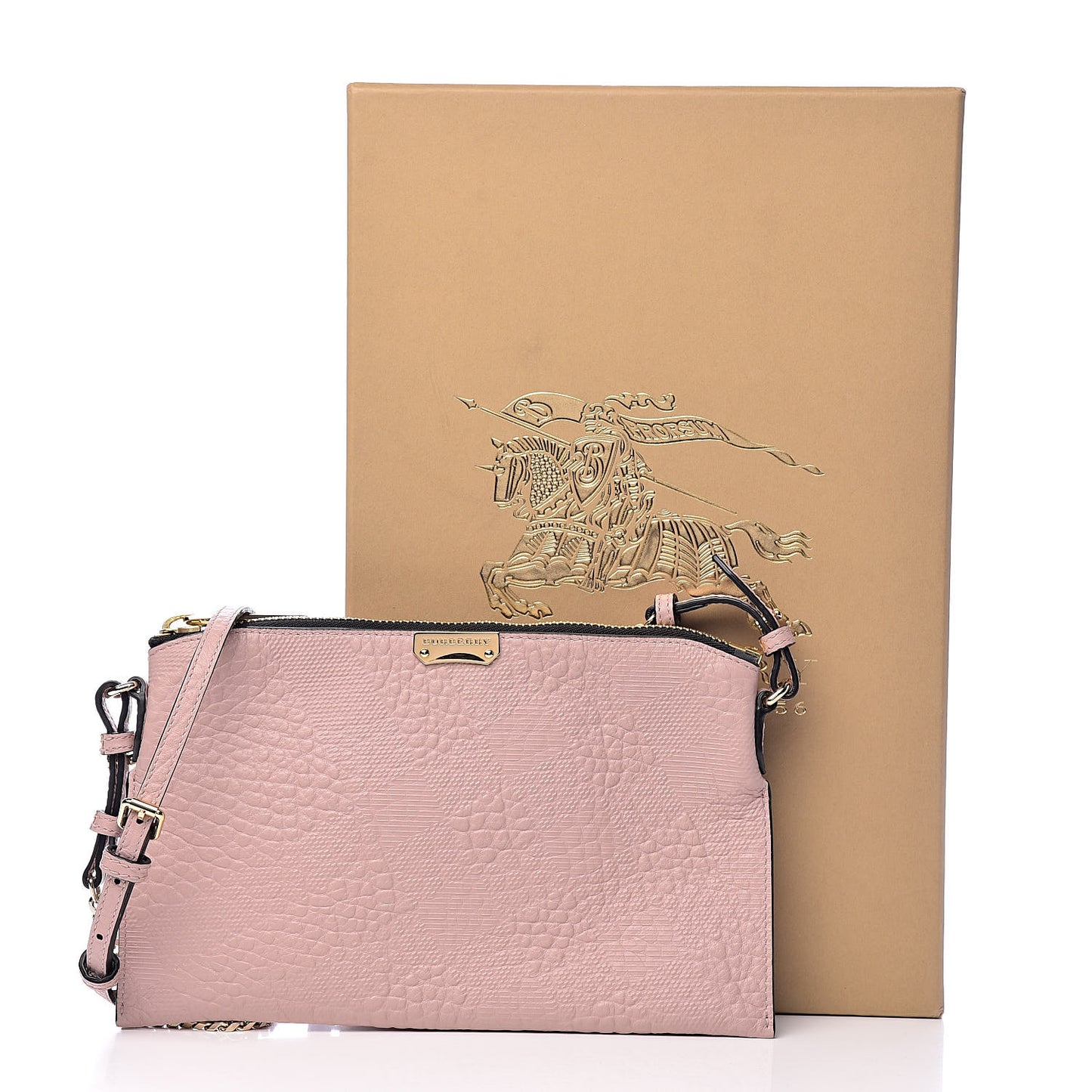 Signature Grain Calfskin Check Embossed Peyton Crossbody Clutch Bag Pale Orchid