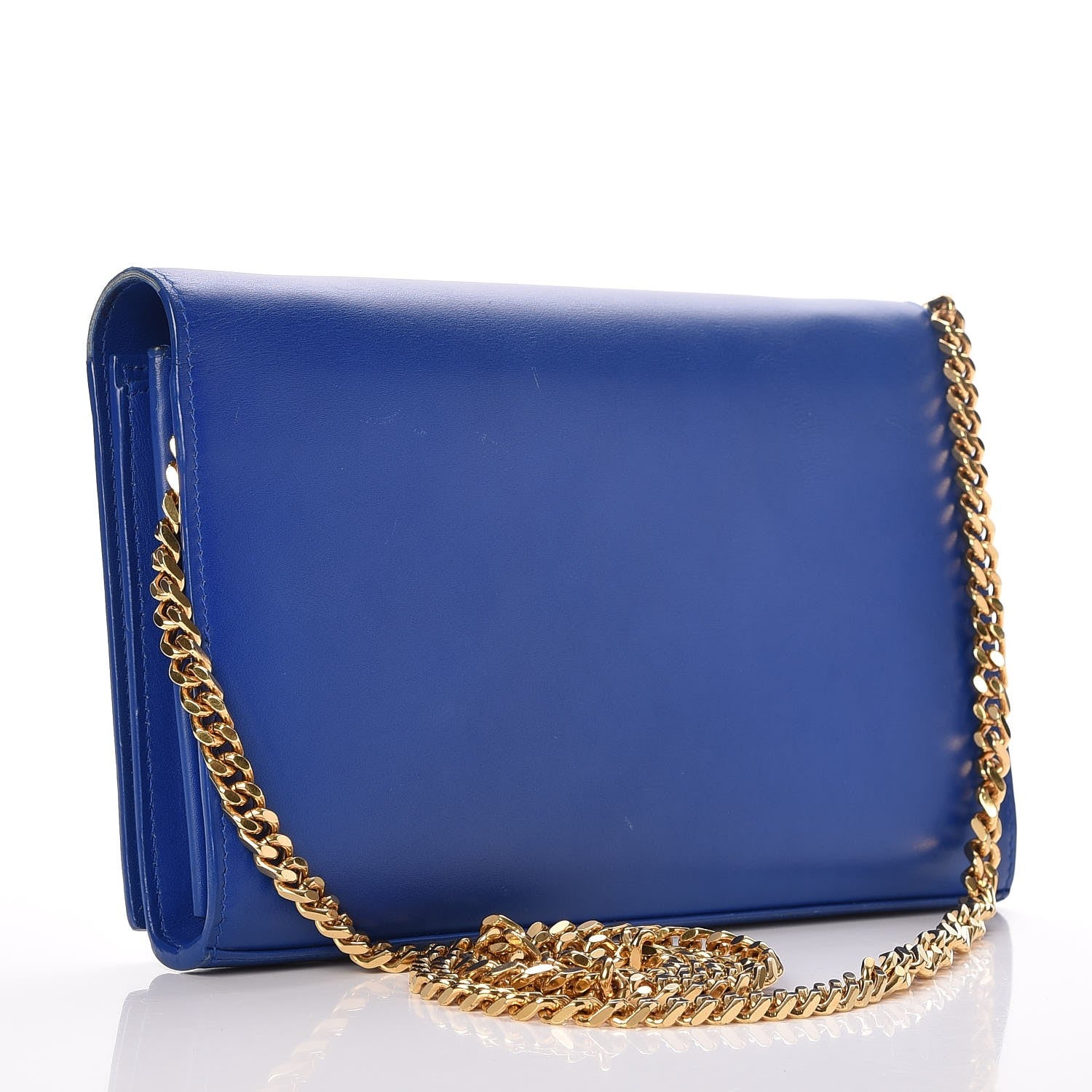 Saint Laurent Calfskin Monogram Chain Wallet Royal Blue 3 of 8
