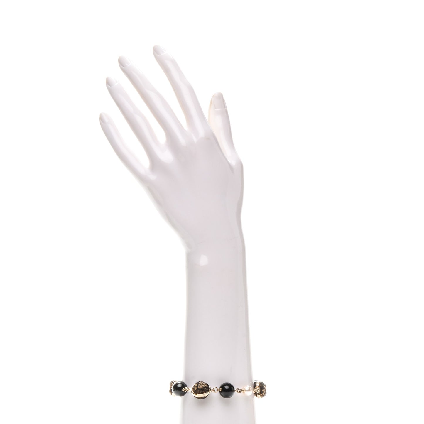 Lace Pearl Beaded CC Bracelet Black Gold