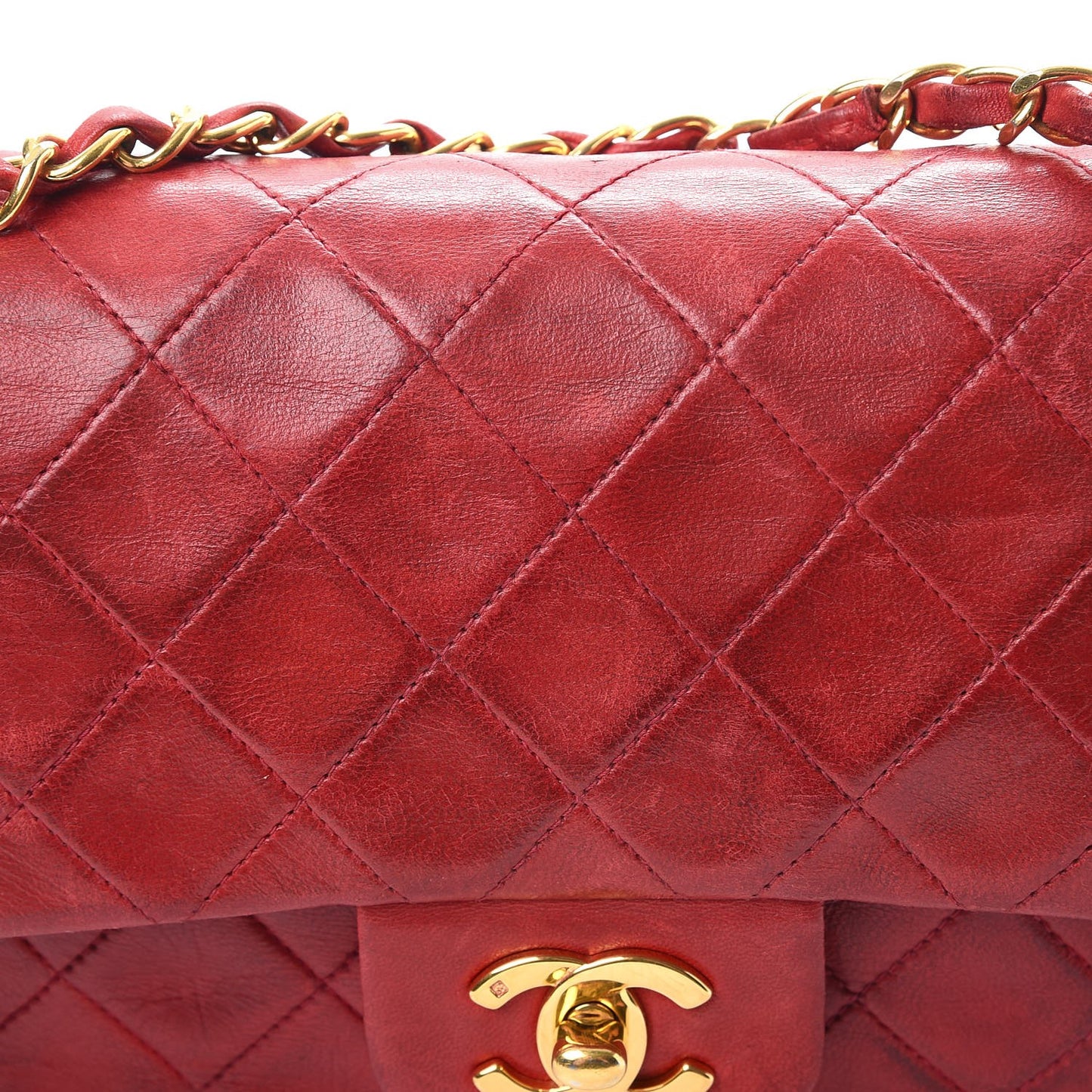 Lambskin Quilted Small Double Flap Red