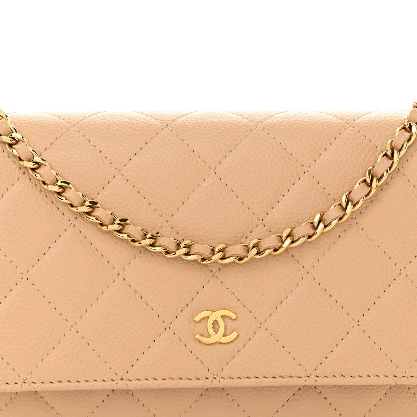 Caviar Quilted Wallet on Chain WOC Beige