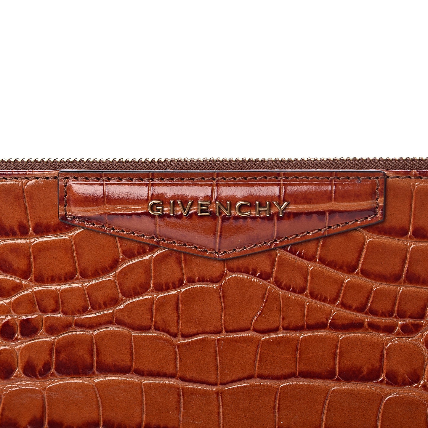 Calfskin Crocodile Embossed Medium Antigona Pouch Cognac