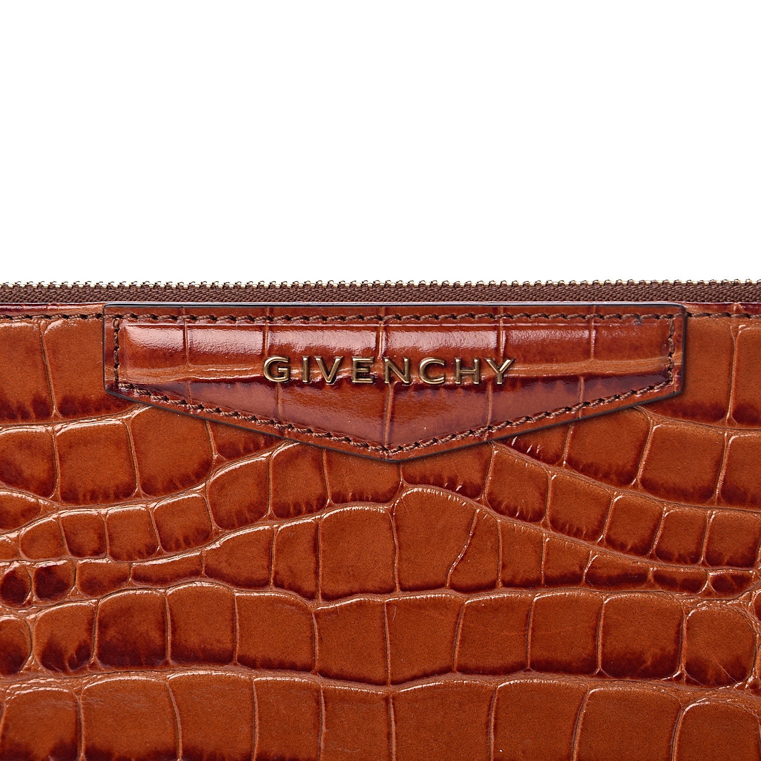 Givenchy Calfskin Crocodile Embossed Medium Antigona Pouch Cognac 5 of 10