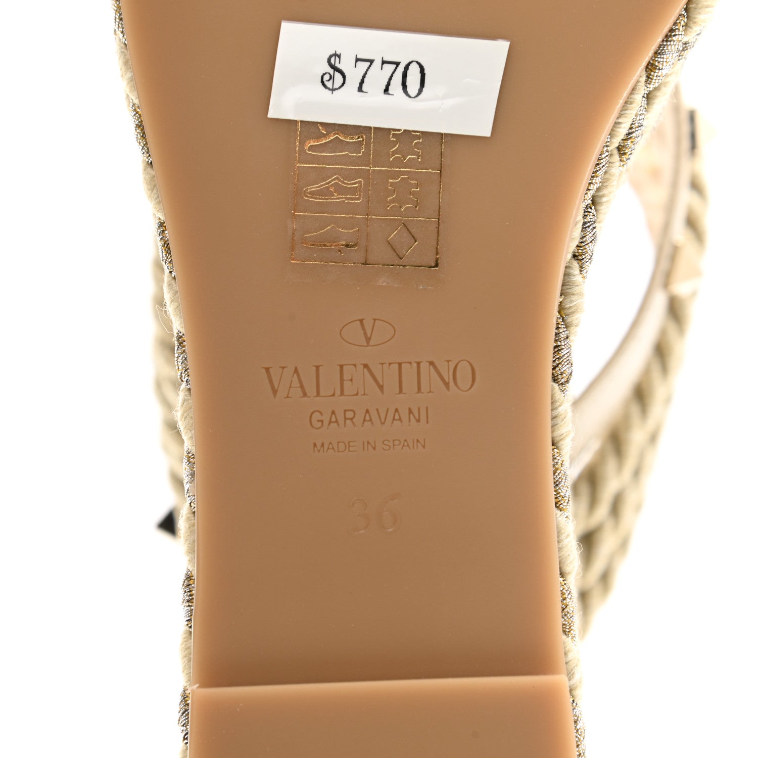 Valentino Garavani Calfskin Silk Rockstud Torchon Espadrille Wedge 25/95mm Slide Sandals 36 Light Ivory 6 of 9