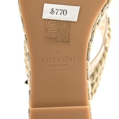 Valentino Garavani Calfskin Silk Rockstud Torchon Espadrille Wedge 25/95mm Slide Sandals 36 Light Ivory 6 of 9