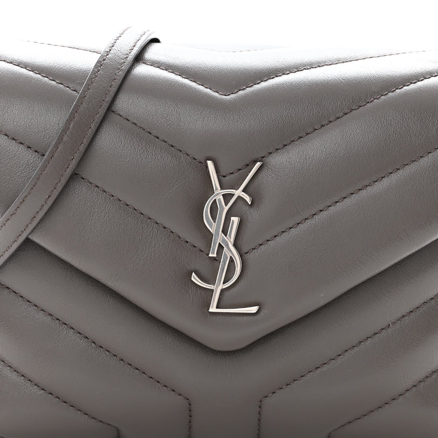 Saint Laurent Calfskin Y Quilted Monogram Toy Loulou Crossbody Bag Grey Kaki 7 of 10