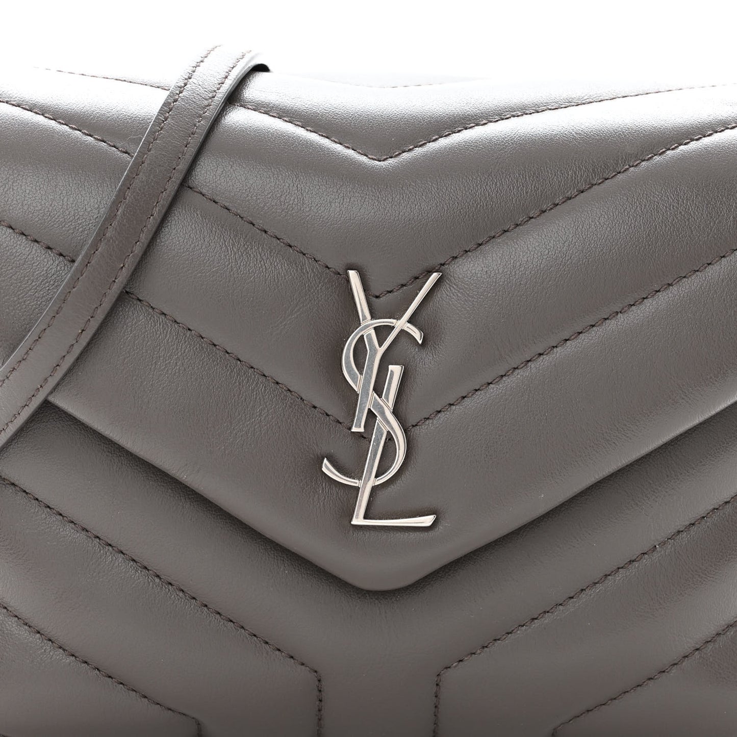 Calfskin Y Quilted Monogram Toy Loulou Crossbody Bag Grey Kaki