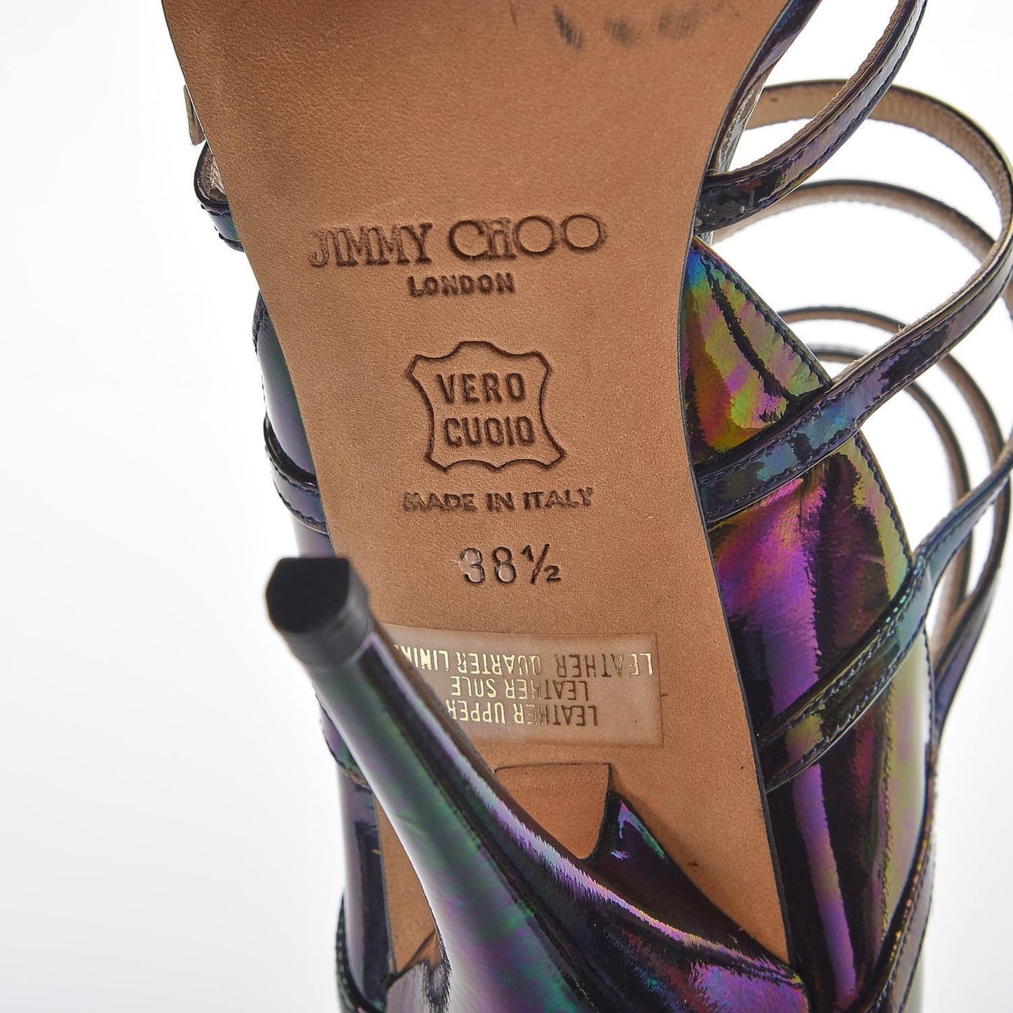 Patent Oil Slick Atlas Strappy Sandals 38.5 Petrol