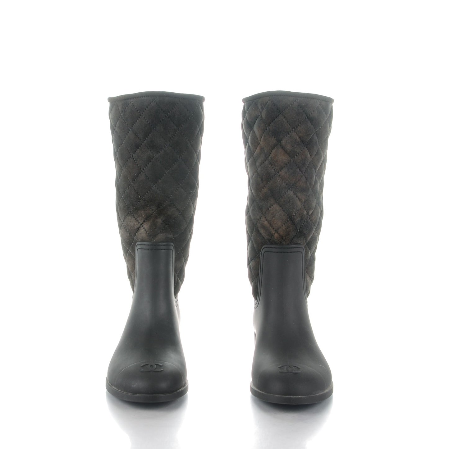 Rubber Shearling Quilted Tall Boots 39 Black Grey