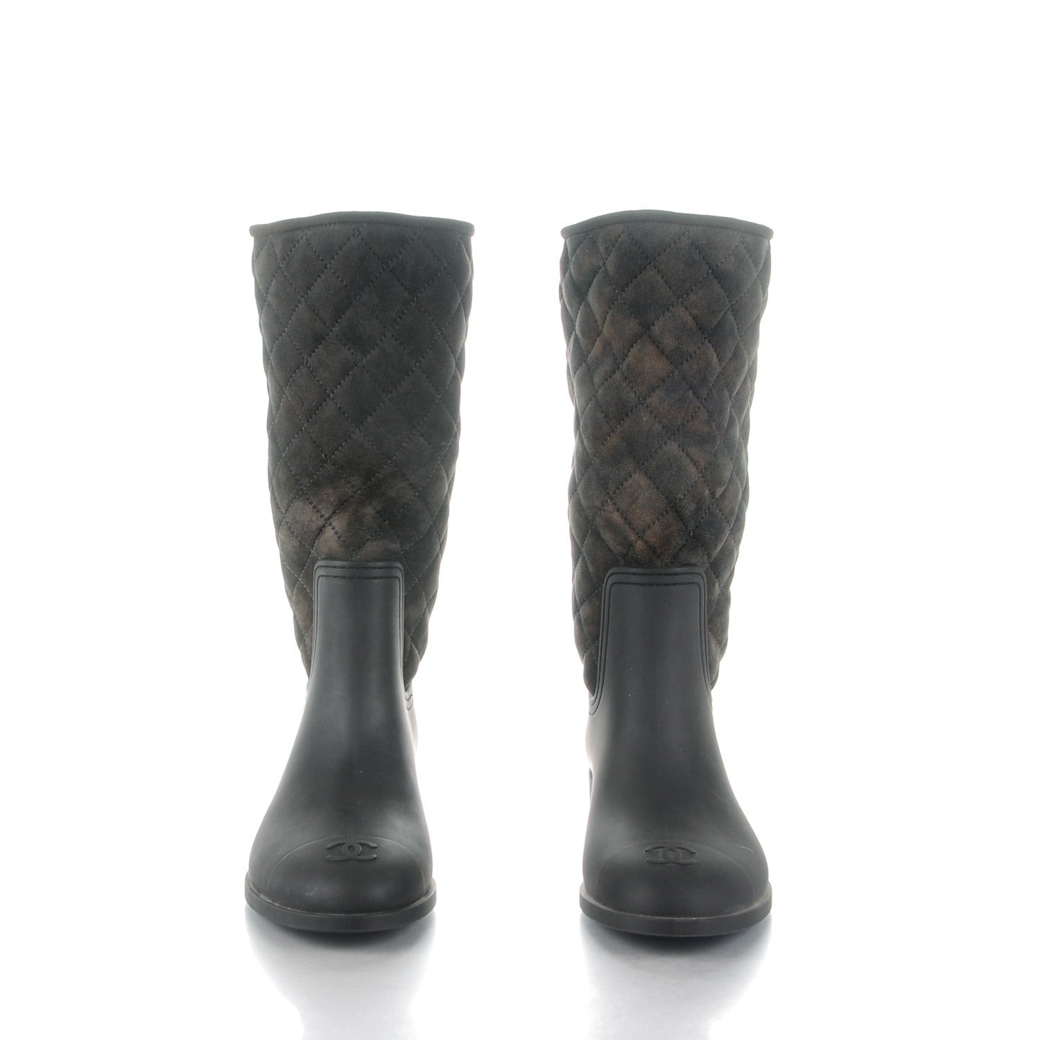 Chanel Rubber Shearling Quilted Tall Boots 39 Black Grey 2 of 6
