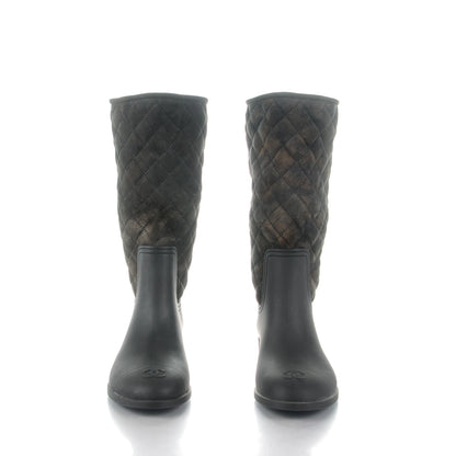 Chanel Rubber Shearling Quilted Tall Boots 39 Black Grey 2 of 6
