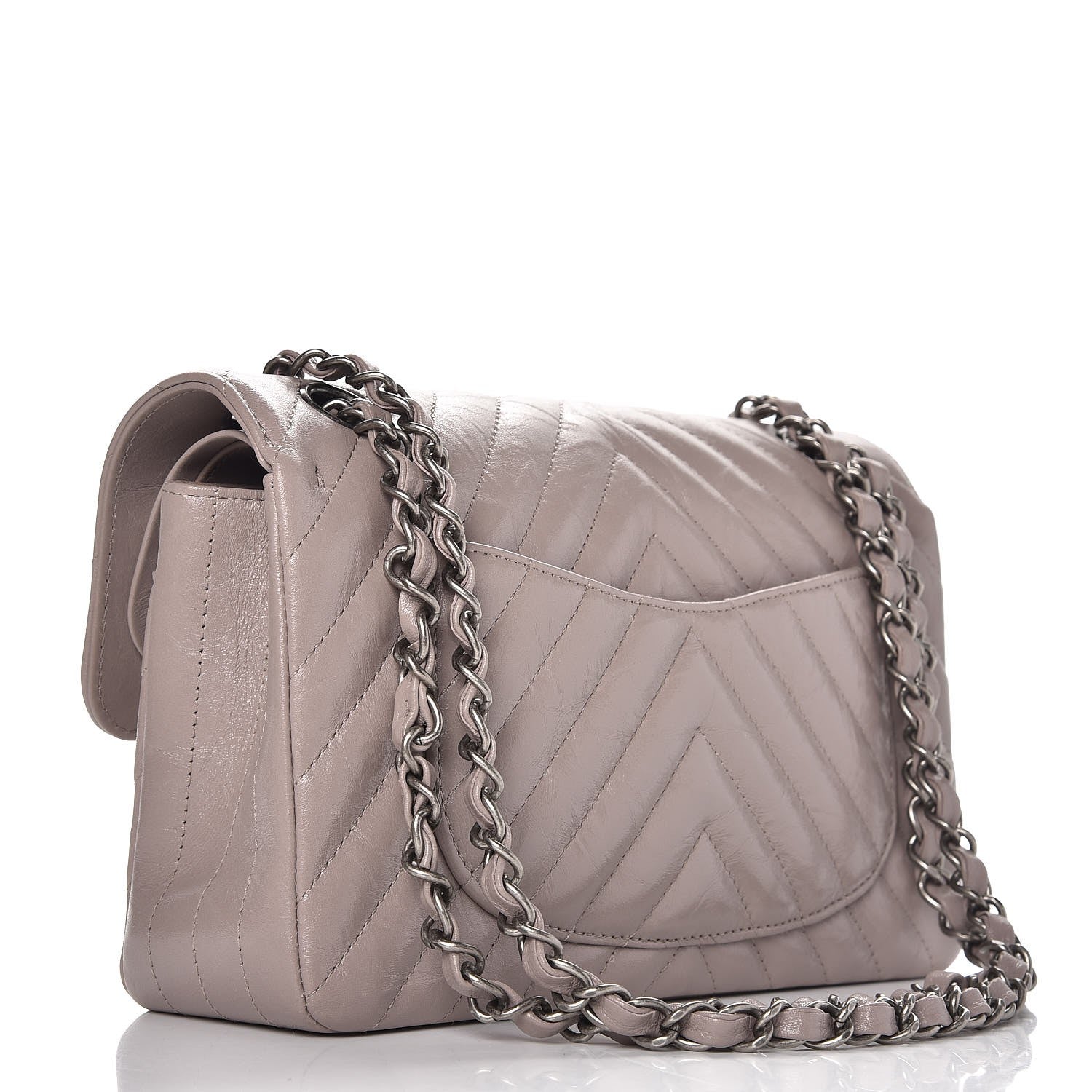 Chanel Metallic Crumpled Calfskin Quilted Small Double Flap Grey 3 of 8