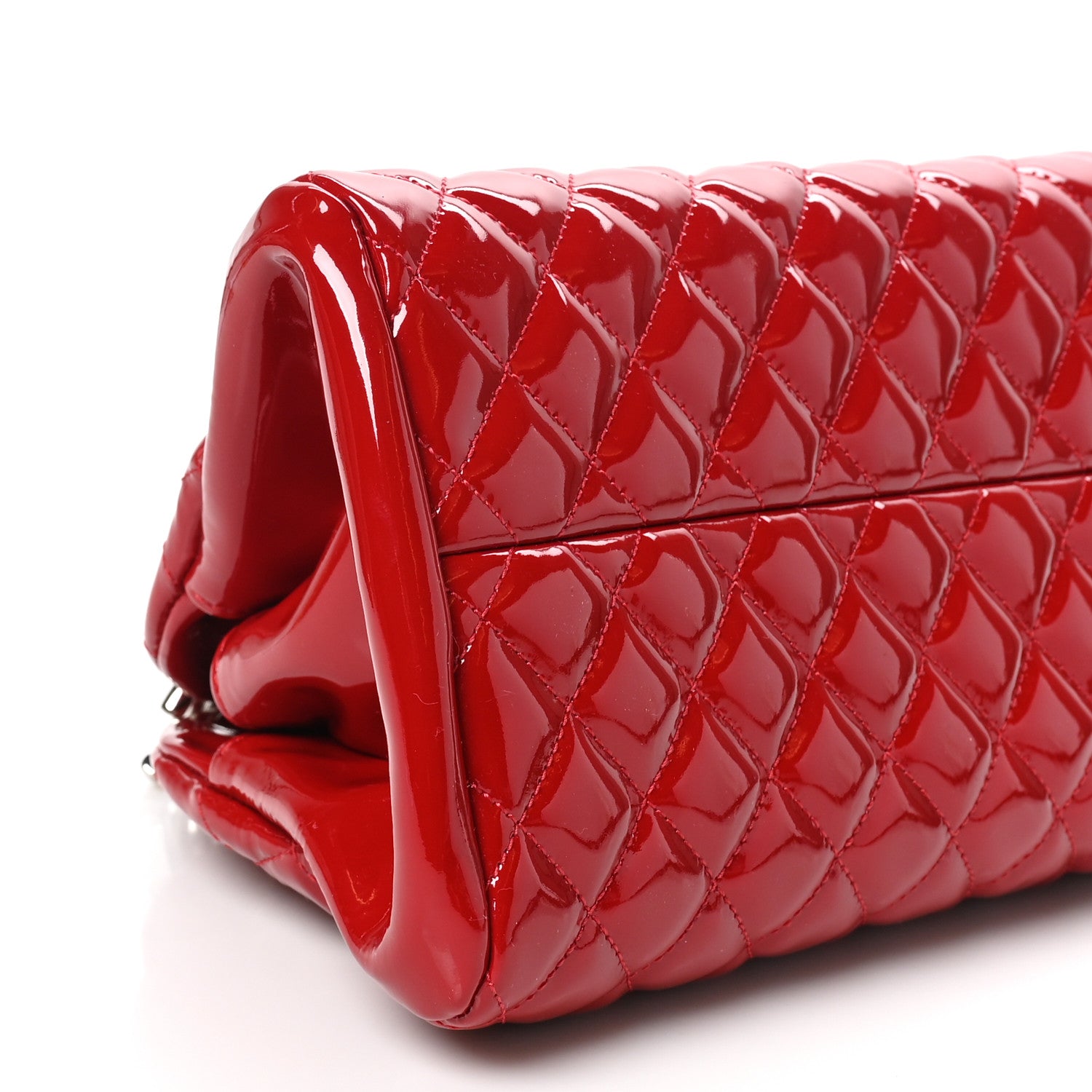 Chanel Patent Quilted Medium Just Mademoiselle Bowling Bag Red 10 of 11