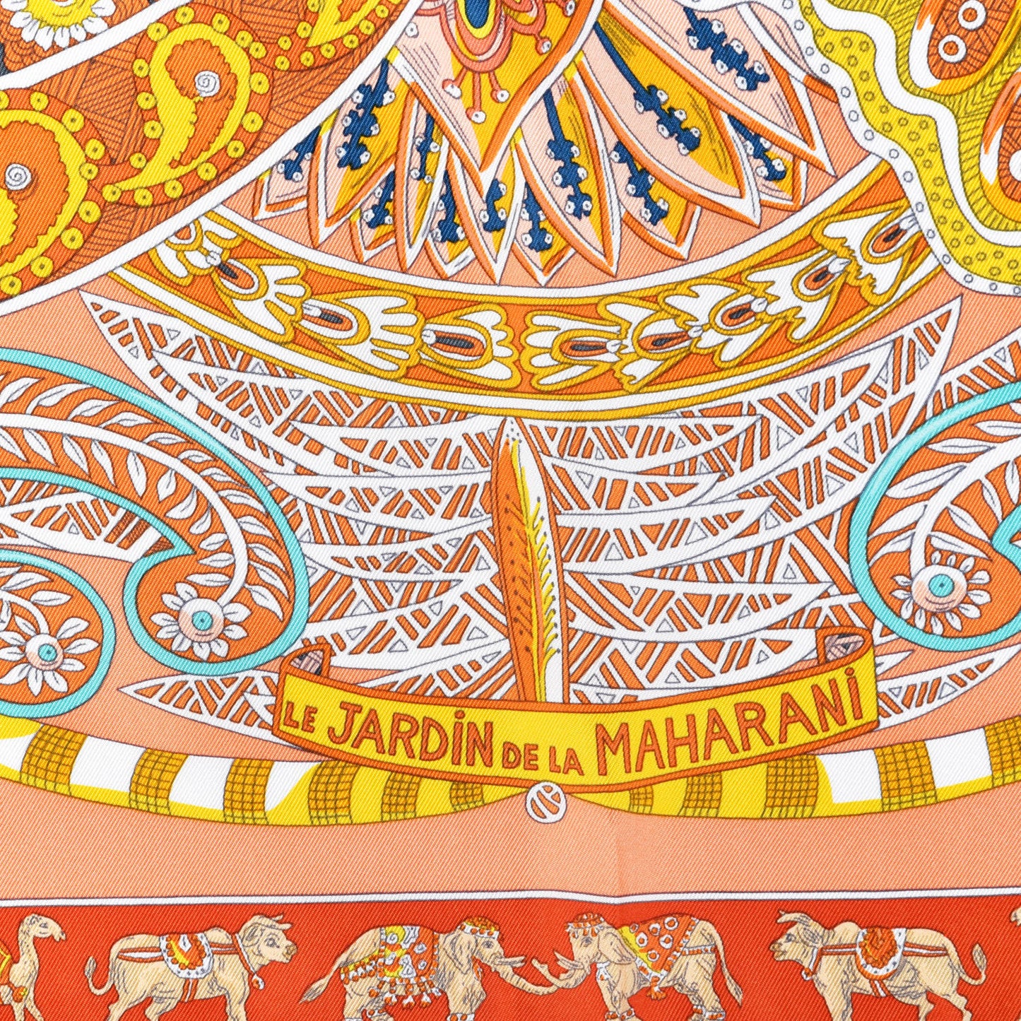 Silk Le Jardin De La Maharani Scarf 90 Saumon Orange Turquoise