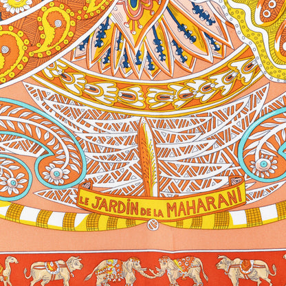 Hermes Silk Le Jardin De La Maharani Scarf 90 Saumon Orange Turquoise 4 of 4