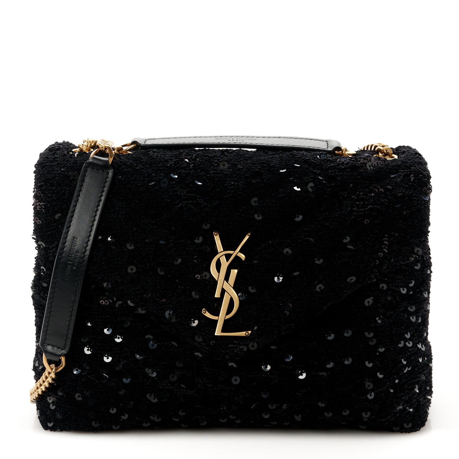 Saint Laurent Sequin Y Quilted Monogram Small Loulou Chain Satchel Black 1 of 11