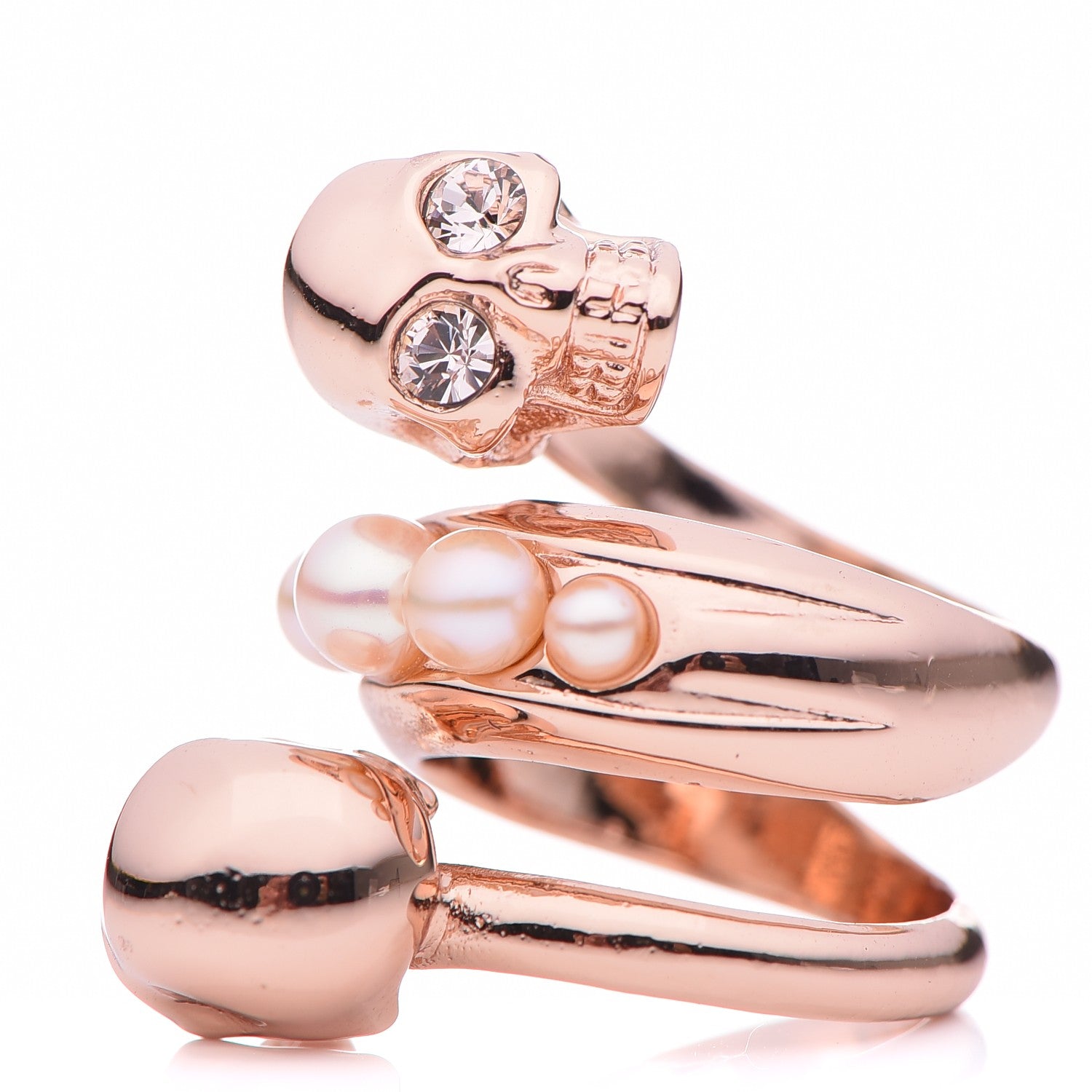 Alexander McQueen Pearl Spiral Double Skull Ring 51.9 6 Rose Gold 1 of 8