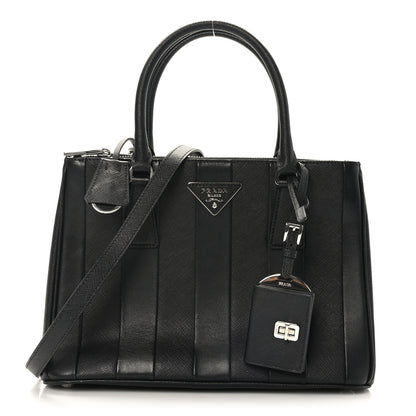 Prada Saffiano City Calfskin Small Striped Galleria Double Zip Tote Black 1 of 8