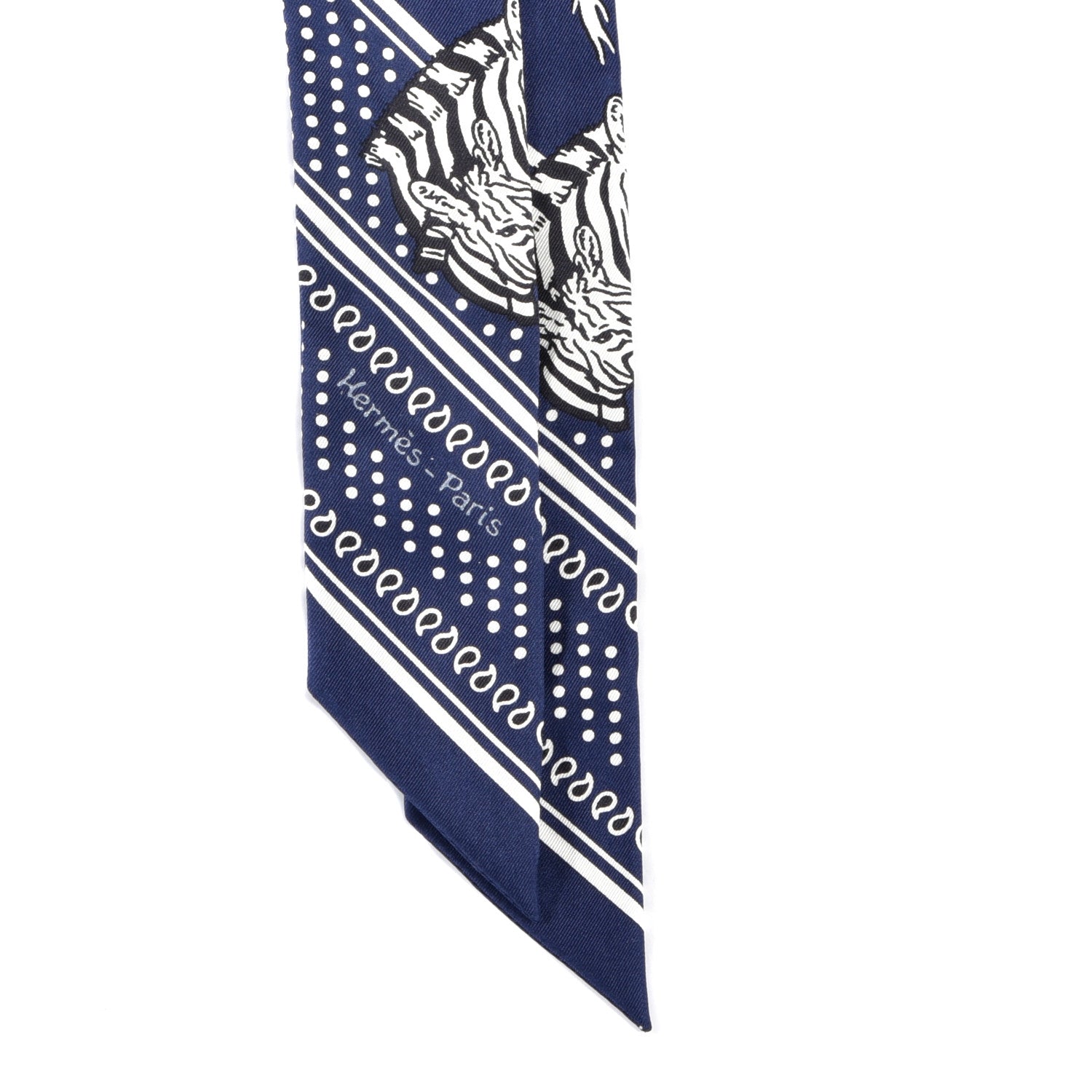 Hermes Silk Les Zebres Twilly Gris Marine Black White 2 of 4