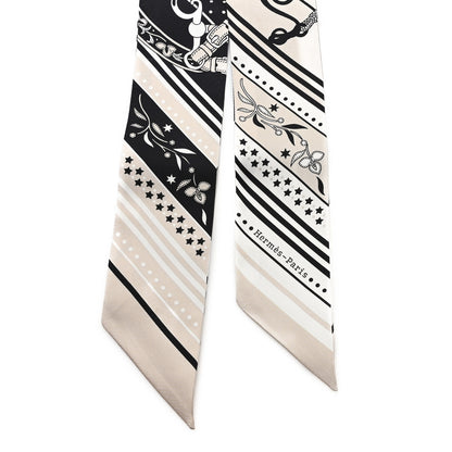 Hermes Silk Festival Des Amazones Twilly Grege Black White 2 of 3