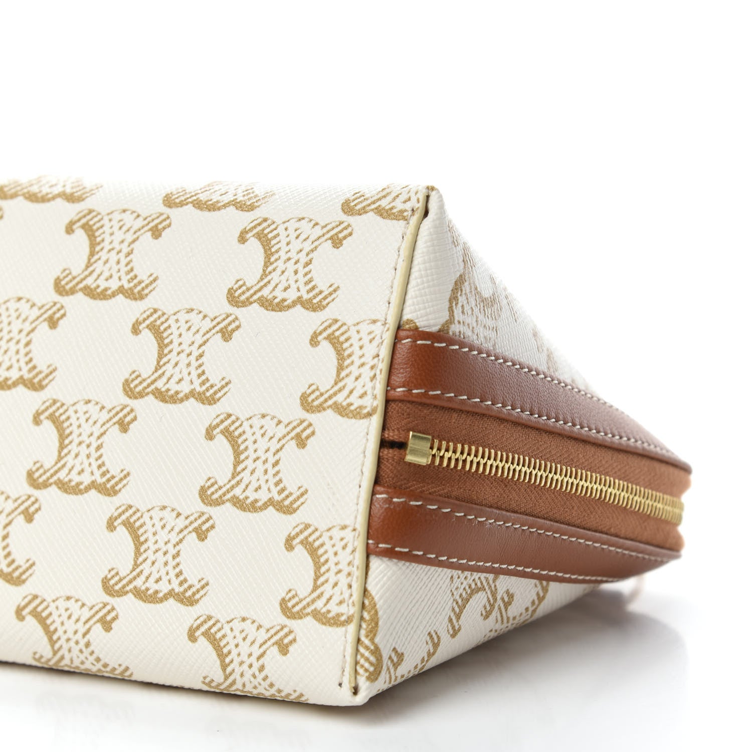 Celine Lambskin Triomphe Canvas Clutch With Chain White Tan 7 of 10