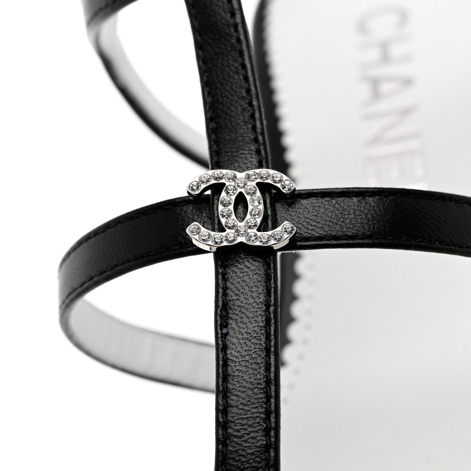 Chanel Lambskin Crystal CC Chain Sandals 35 Black 5 of 9