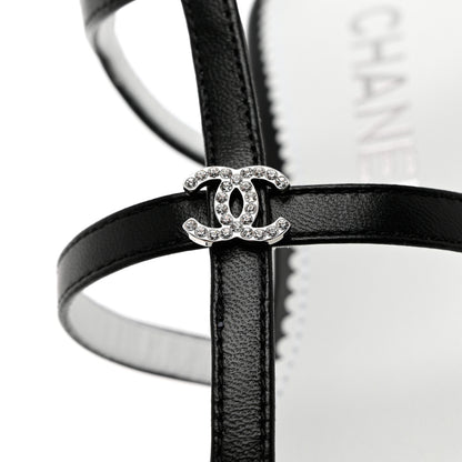 Chanel Lambskin Crystal CC Chain Sandals 35 Black 5 of 9