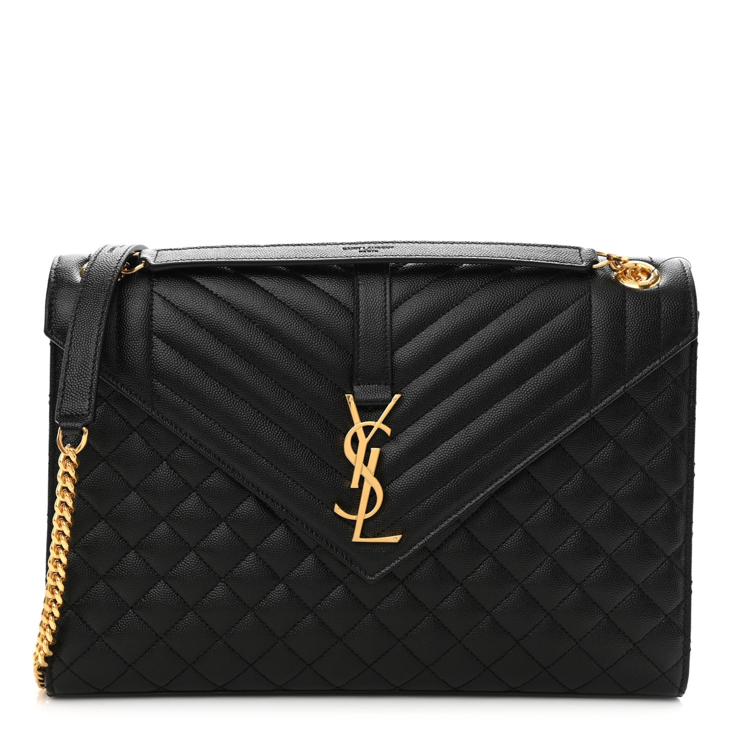 Grain De Poudre Textured Mixed Matelasse Large Triquilt Monogram Satchel Black