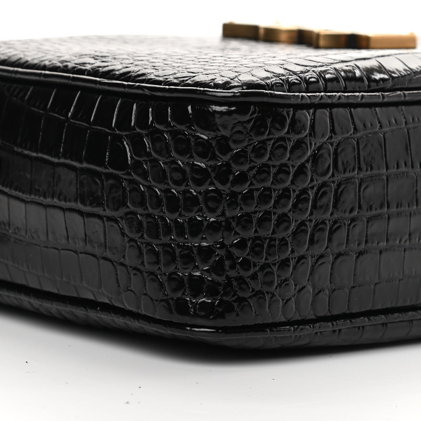 Patent Calfskin Crocodile Embossed Monogram Lou Camera Bag Black