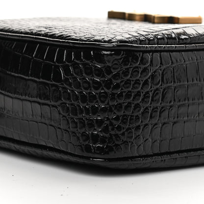 Saint Laurent Patent Calfskin Crocodile Embossed Monogram Lou Camera Bag Black 8 of 9