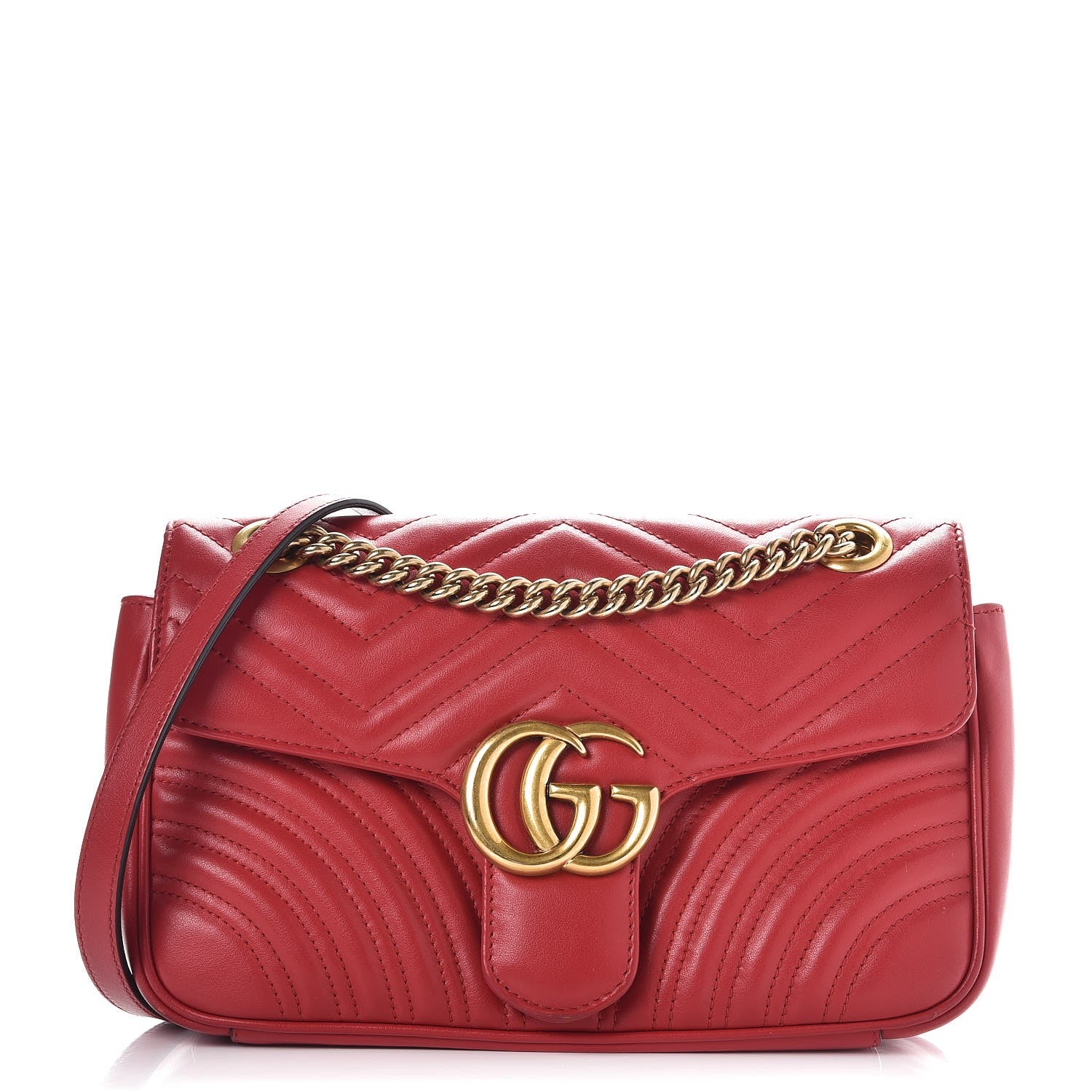 Gucci Calfskin Matelasse Small GG Marmont Shoulder Bag Hibiscus Red 1 of 7