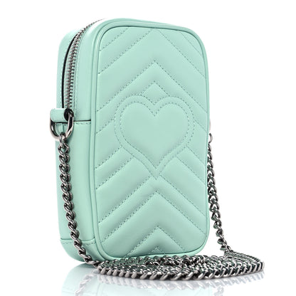 Gucci Calfskin Matelasse Mini GG Marmont Crossbody Bag Water Green 3 of 9