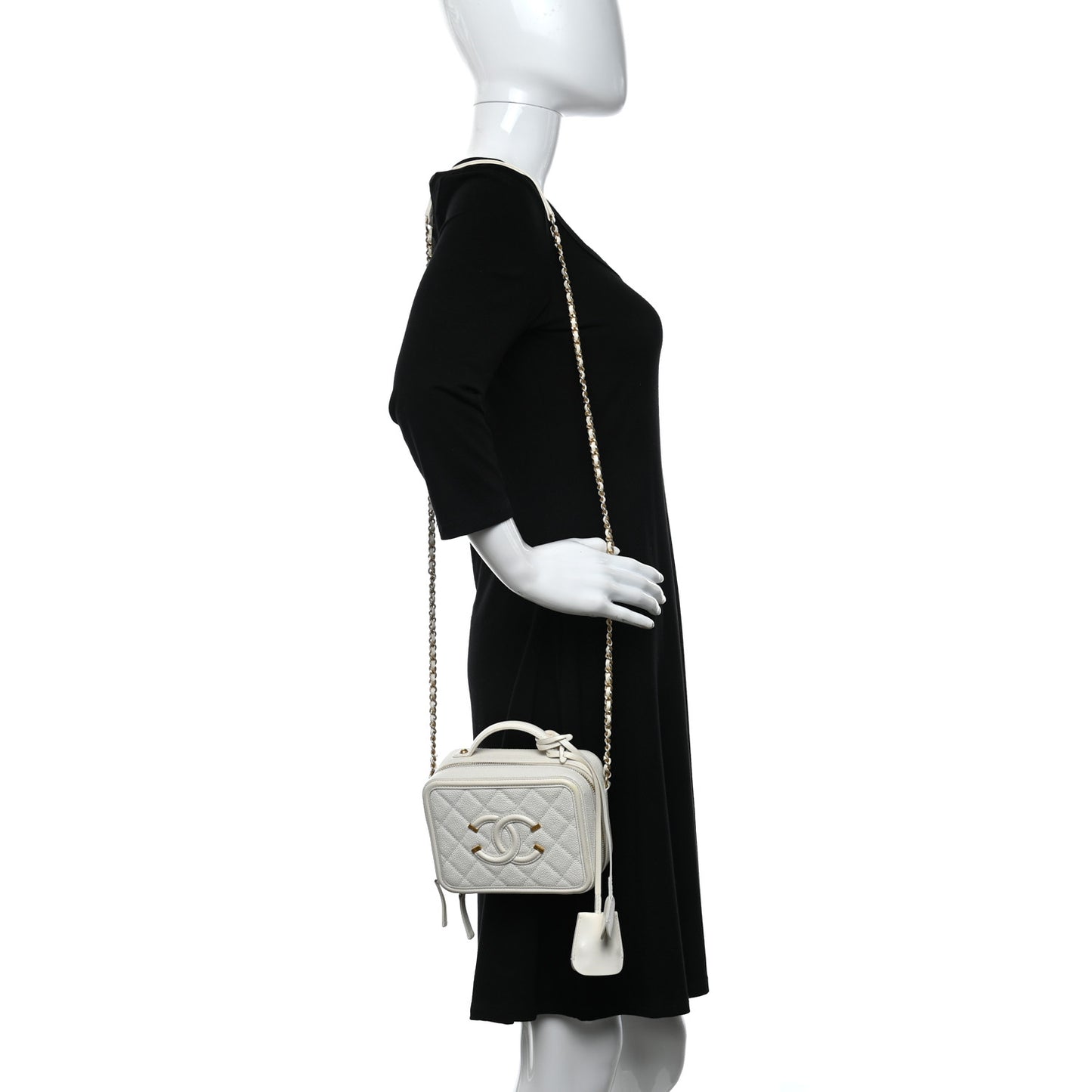 Caviar Quilted Small CC Filigree Vanity Case White
