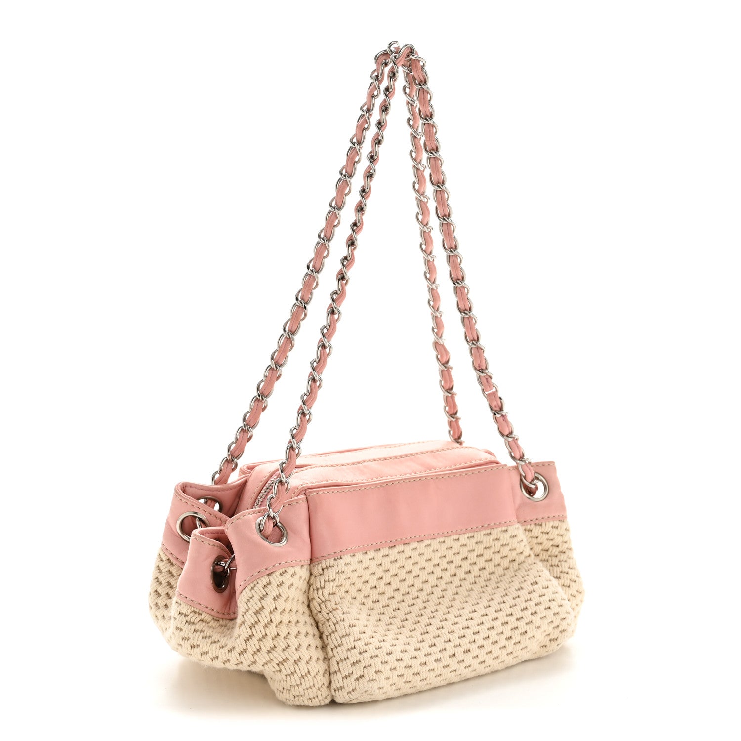 Chanel Canvas Woven Lambskin Lax Accordion Hobo Pink 3 of 13