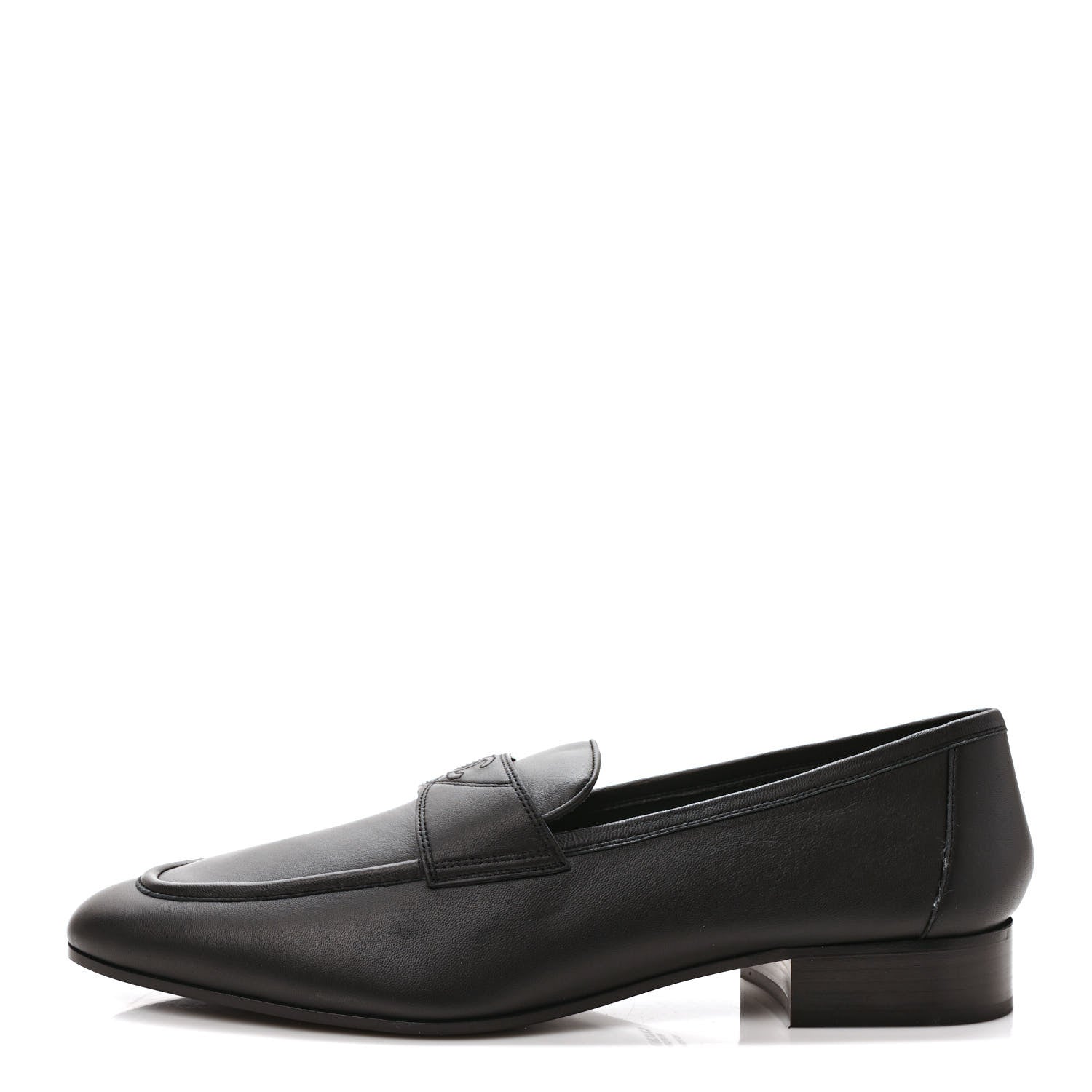 Chanel Calfskin Mens Stitched CC Loafers 46 Black 1 of 9