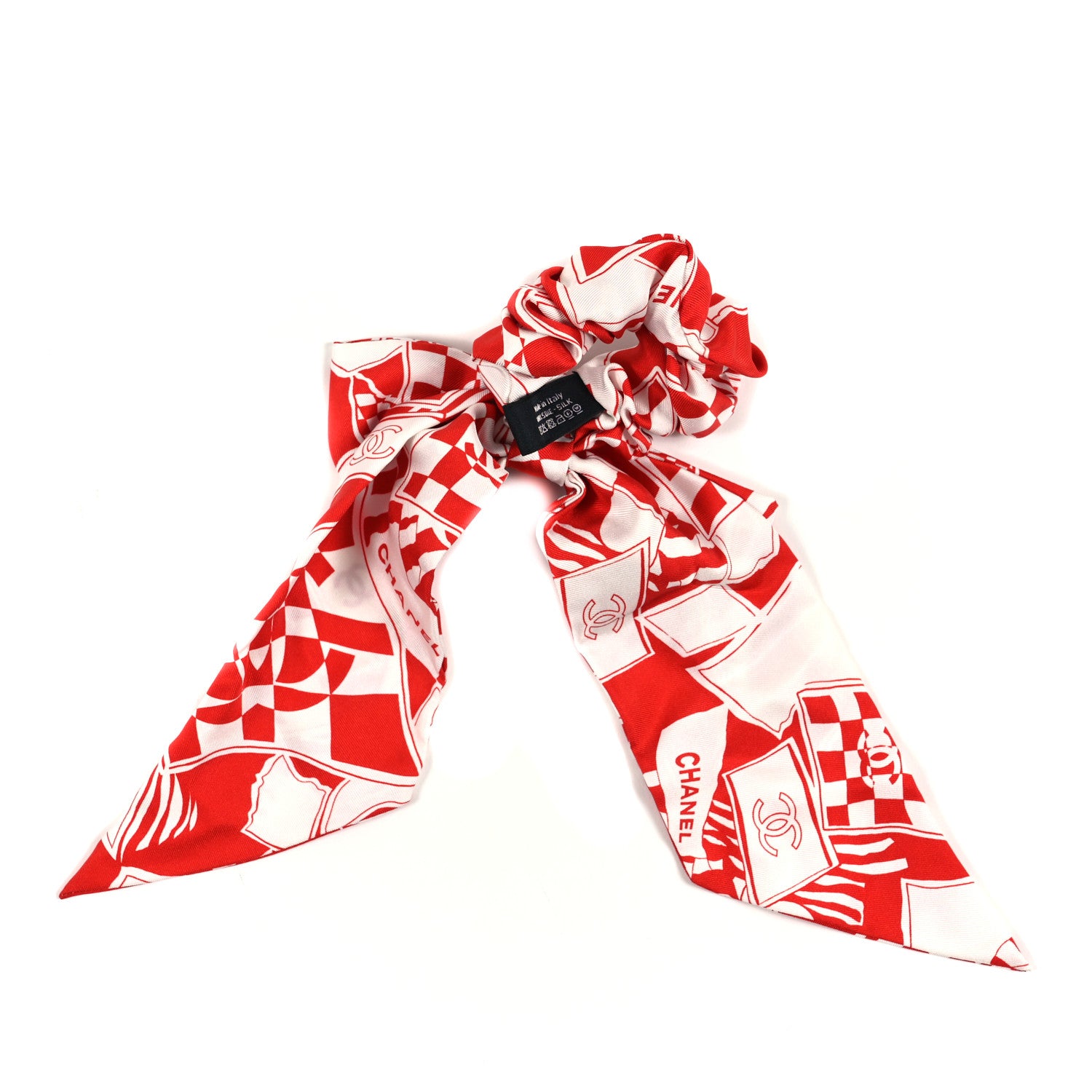 Chanel Silk Twill CC Scarf Hair Tie Red White 2 of 3