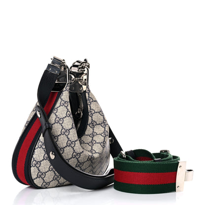 Gucci GG Supreme Monogram Textured Calfskin Web Small Attache Shoulder Bag Beige Blue 4 of 12