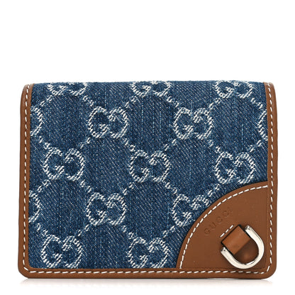 Gucci New Denim GG Monogram Emblem Mini Wallet Blue Tea Cuir Epilog 1 of 8