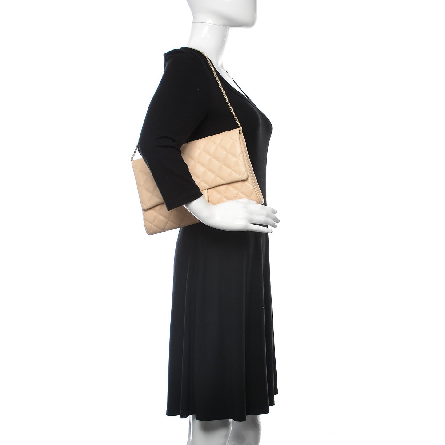 Lambskin Quilted Clutch With Chain Flap Beige Clair