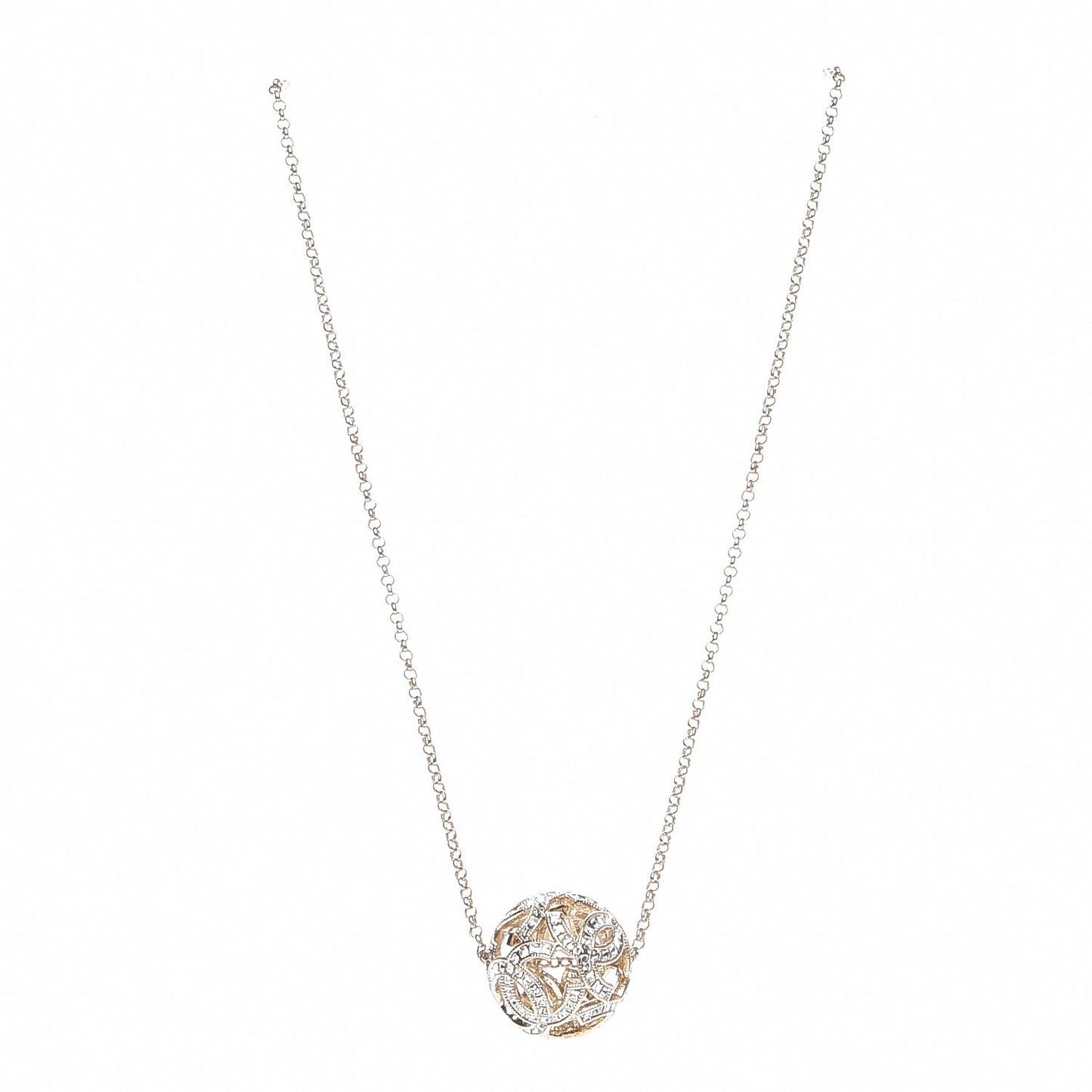 Baguette Crystal CC Ball Pendant Necklace Gold
