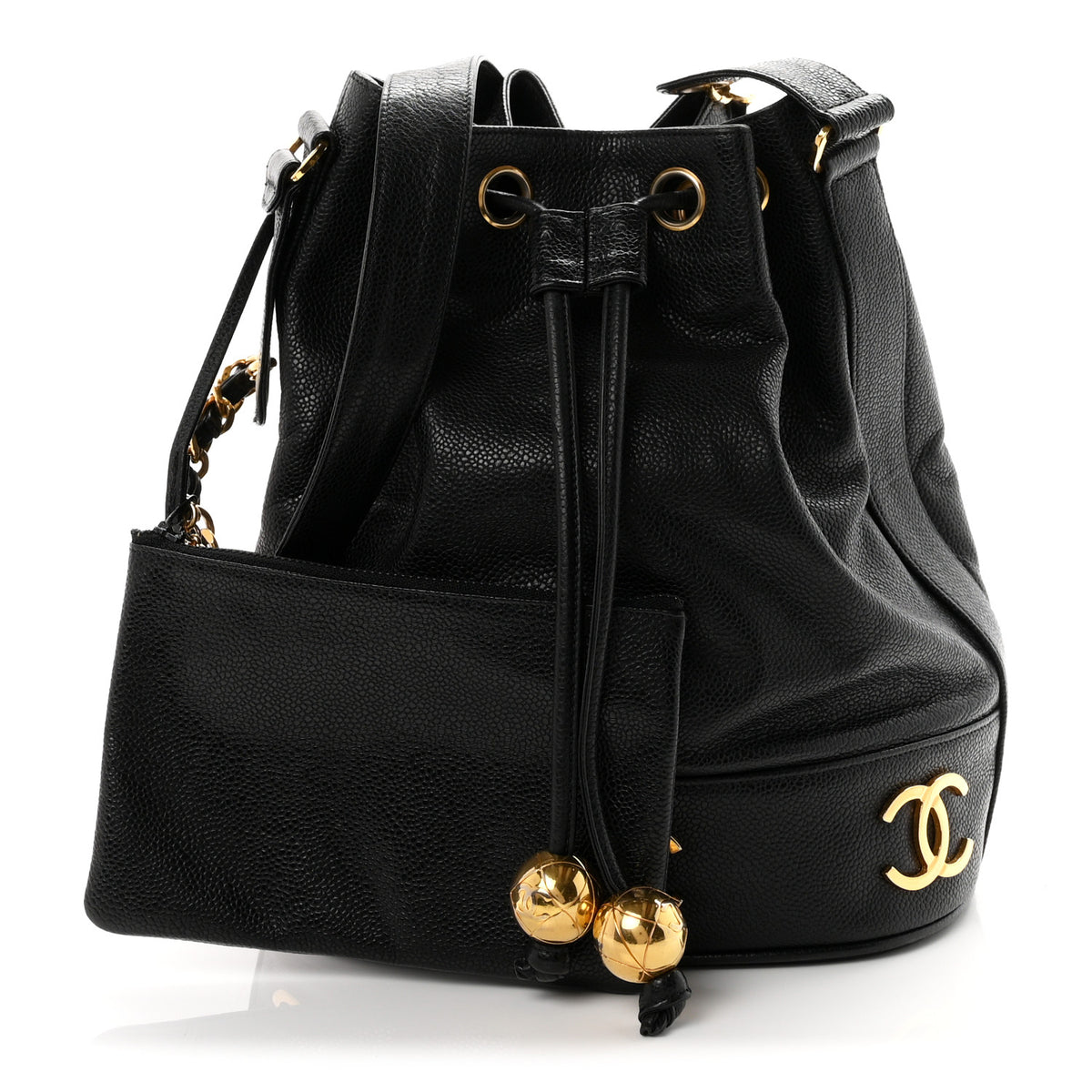 Caviar CC Drawstring Shoulder Bag Black