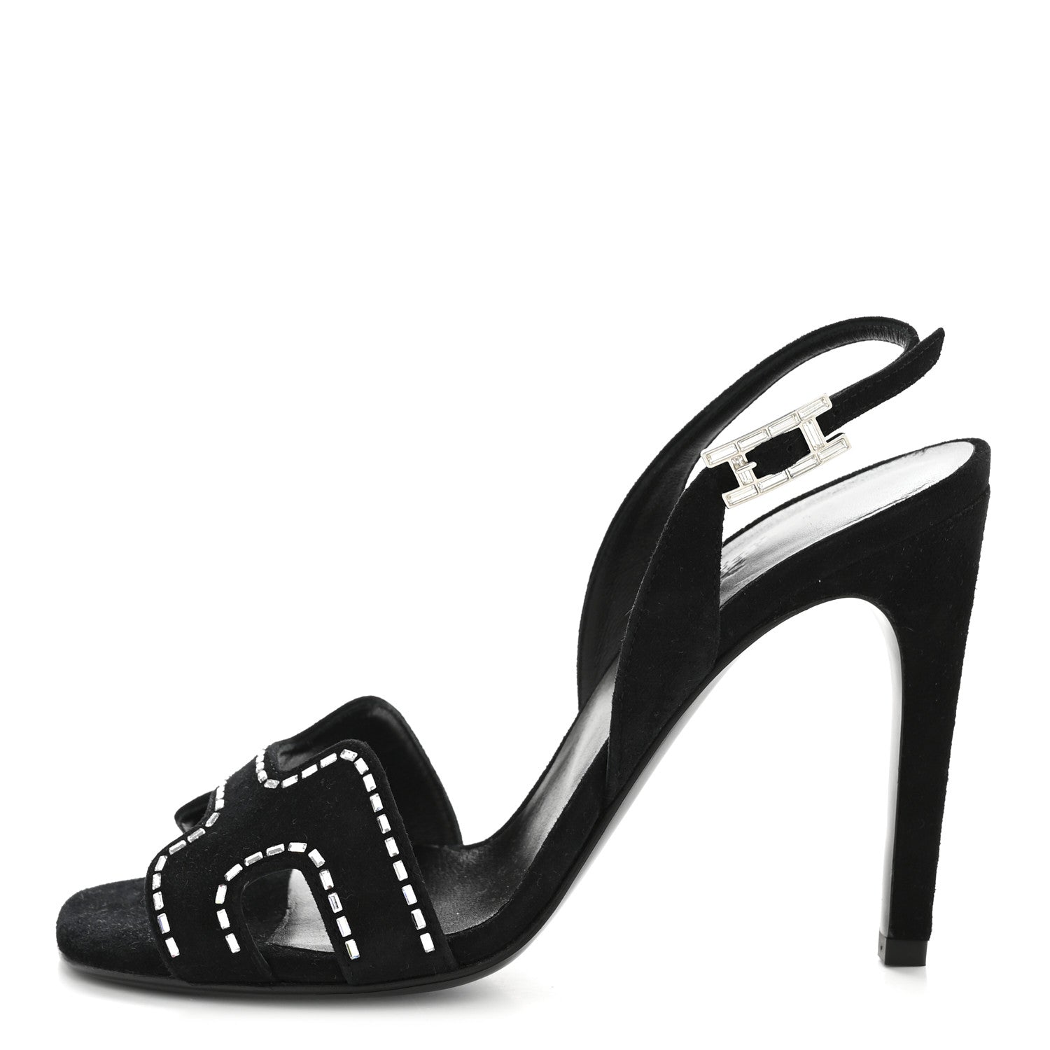 Hermes Suede Goatskin Crystal Heden 80 Sandals 36 Black 1 of 11