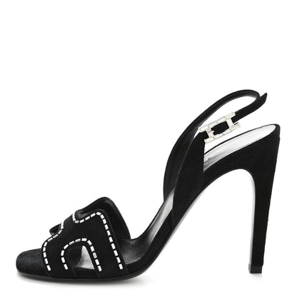 Hermes Suede Goatskin Crystal Heden 80 Sandals 36 Black 1 of 11