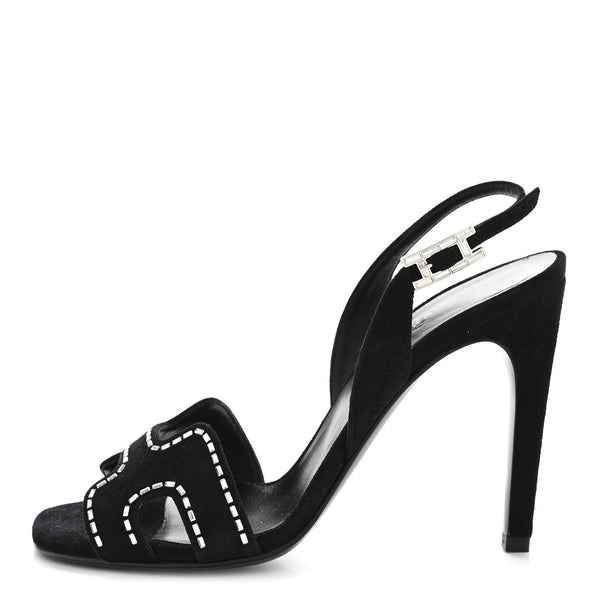 Hermes Suede Goatskin Crystal Heden 80 Sandals 36 Black 1854440