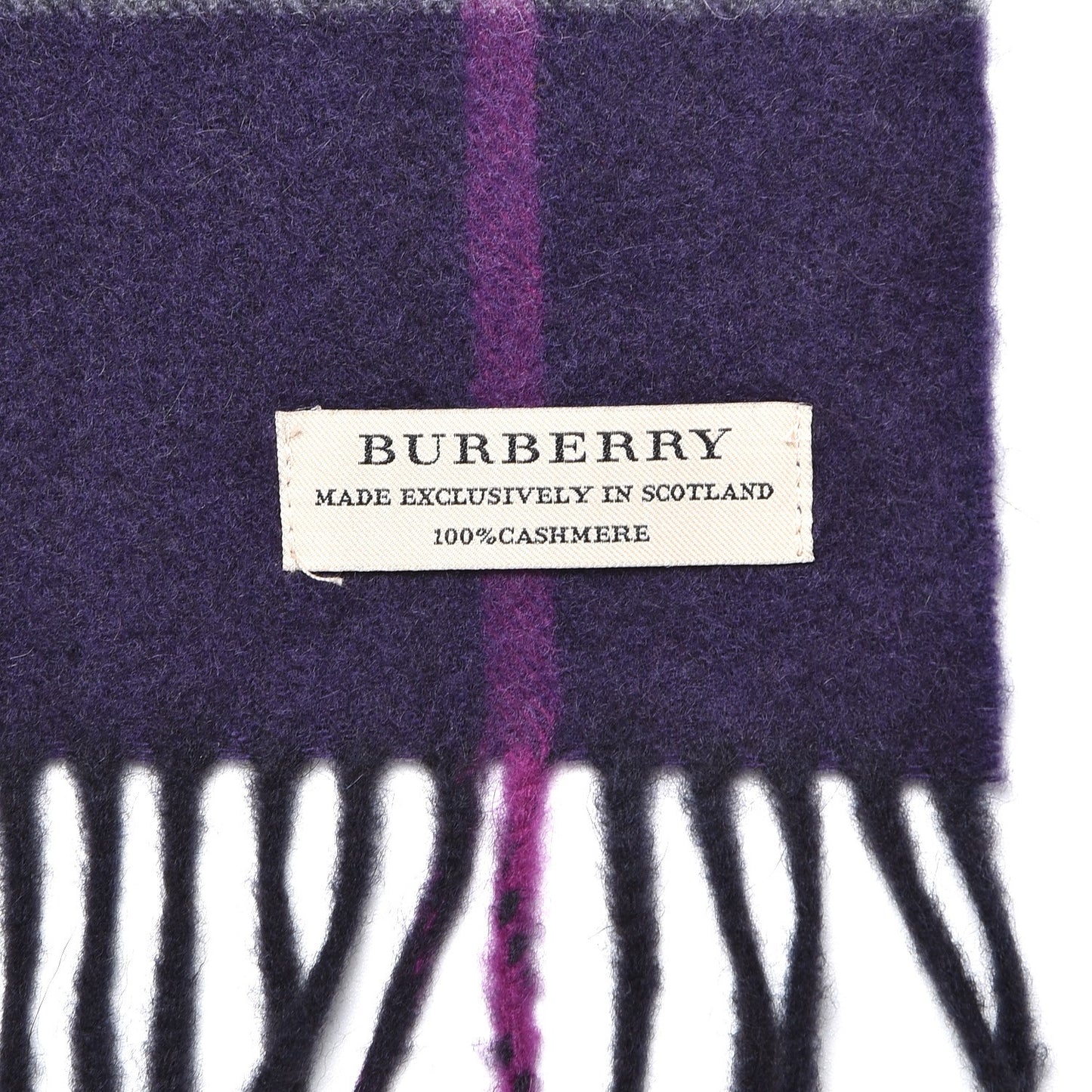 Cashmere Giant Check Fringe Scarf Purple