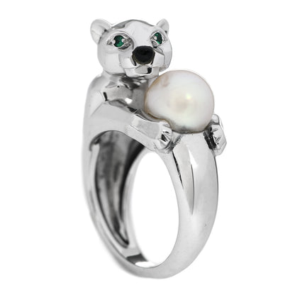 Cartier 18K White Gold Pearl Black Onyx Emerald Panthere De Cartier Ring 52 6 1 of 6